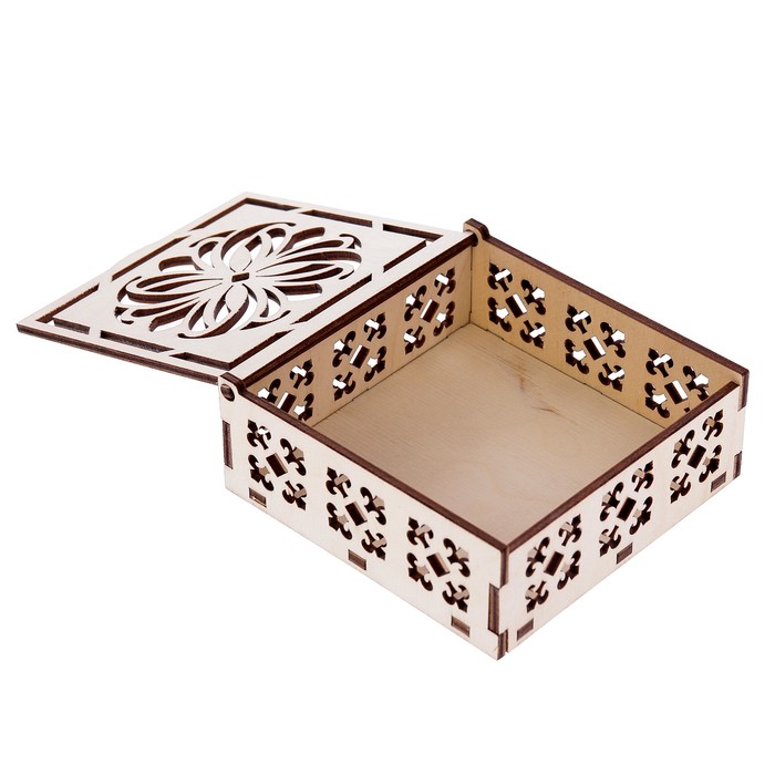 Шкатулка из фанеры квадратная "С узором №2" (набор 6 деталей) 11х11х4,5 см