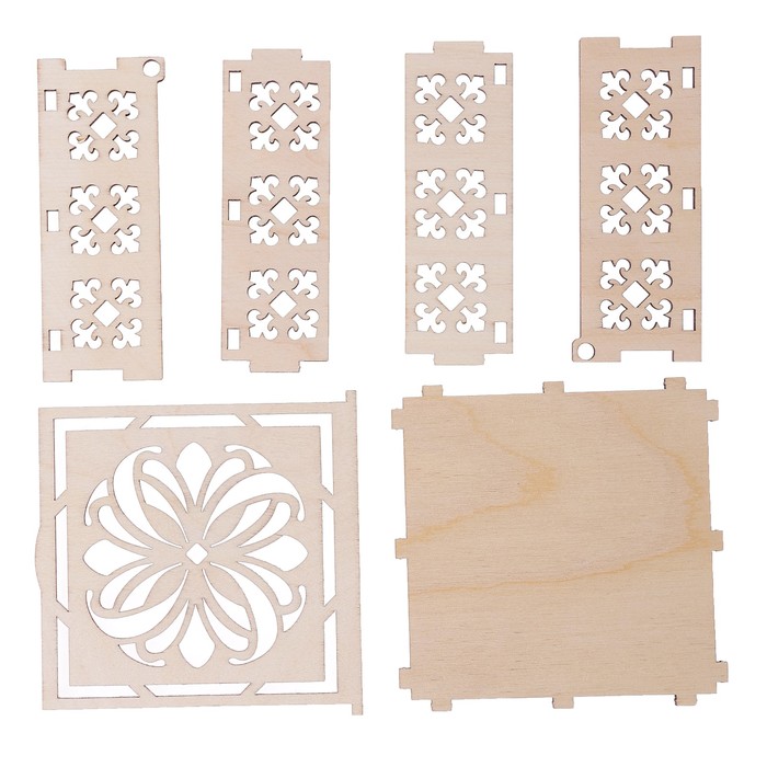 Шкатулка из фанеры квадратная "С узором №2" (набор 6 деталей) 11х11х4,5 см