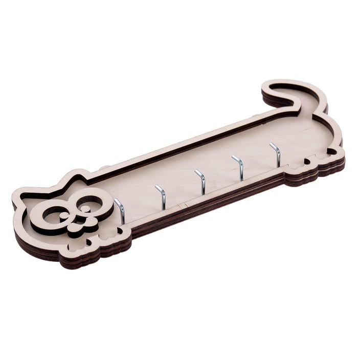 Ключница из фанеры (3 детали) "Длинный кот" 5 крючков, 26х10 см