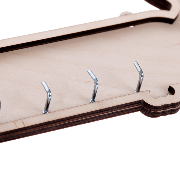 Ключница из фанеры (3 детали) "Длинный кот" 5 крючков, 26х10 см