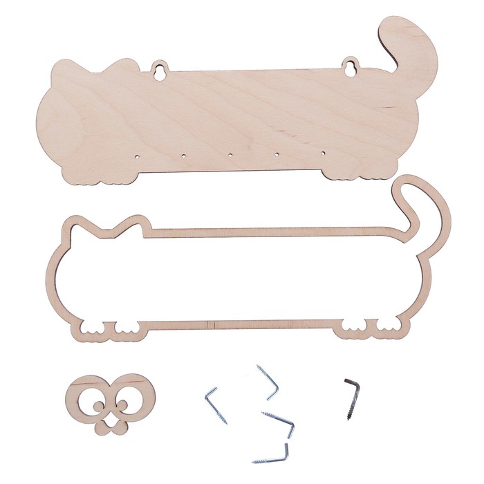 Ключница из фанеры (3 детали) "Длинный кот" 5 крючков, 26х10 см