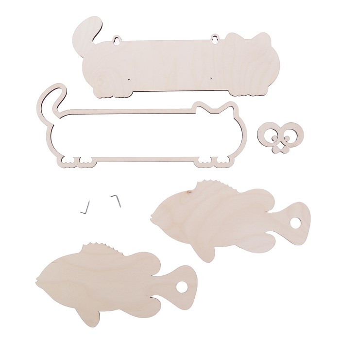 Набор декоративных досок для творчества "Кот" (35х14см) и 2 рыбки (26см) набор 5 деталей
