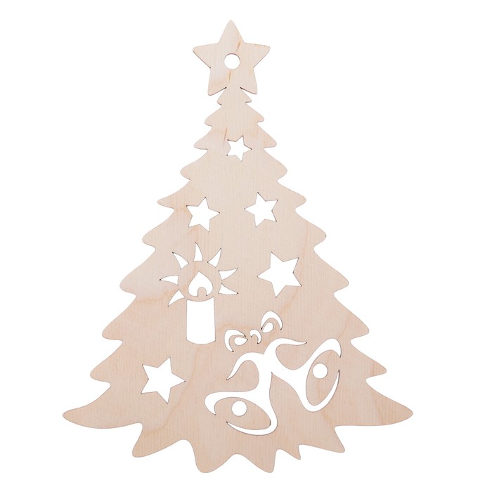 Панно из фанеры для декора "Елка №6 с колокольчиками" 25 см