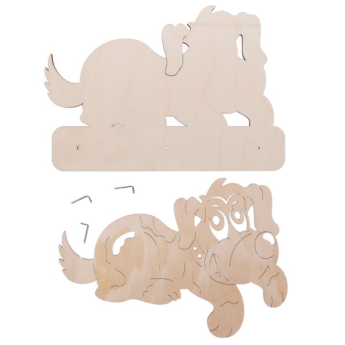 Основа для творчества вешалка из фанеры "Собака" 3 крючка (набор 2 детали) 29х20 см