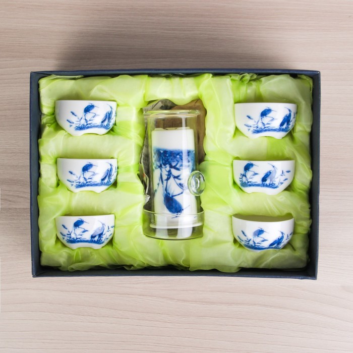 Набор для чайной церемонии 7 предметов "Журавли" чайник, чашка d=6 см