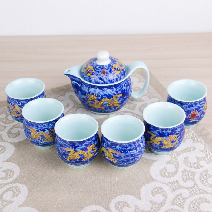 Набор для чайной церемонии «Дракон», 7 предметов: чайник 350 мл, чашки 80 мл, d=6 см, цвет синий