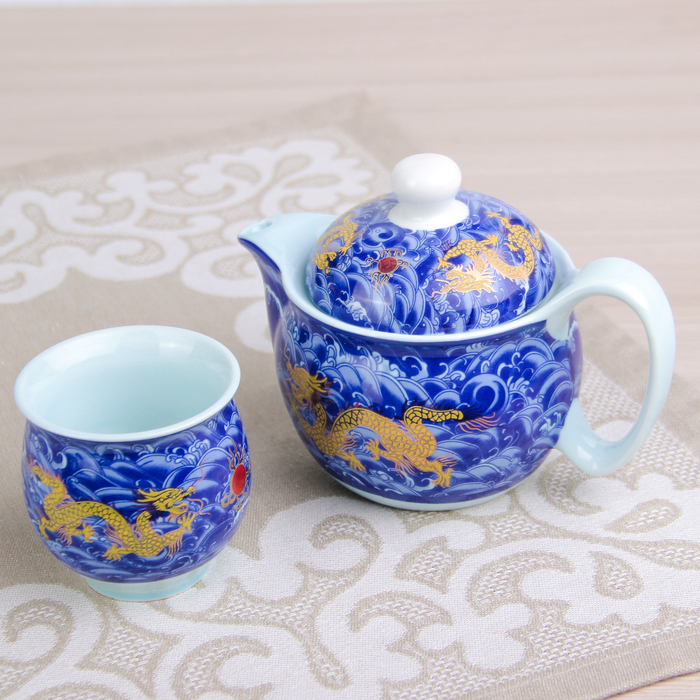 Набор для чайной церемонии «Дракон», 7 предметов: чайник 350 мл, чашки 80 мл, d=6 см, цвет синий