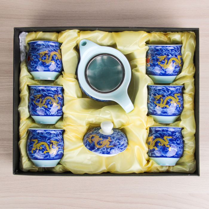 Набор для чайной церемонии «Дракон», 7 предметов: чайник 350 мл, чашки 80 мл, d=6 см, цвет синий