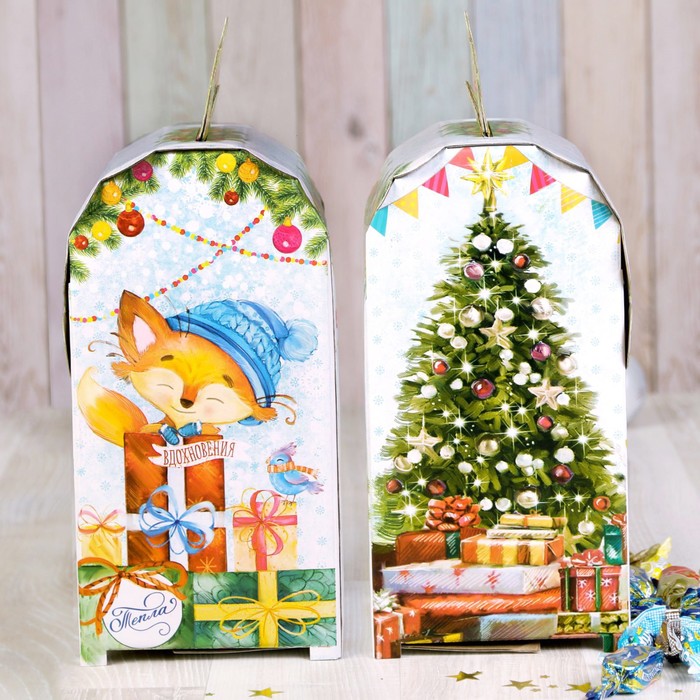 Коробка складная «Зверята с подарками», 13,5 х 13,5 х 26 см