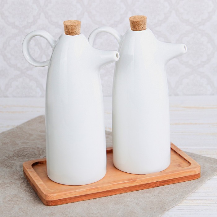 Набор для соусов и масел 300 мл "Эстет", 2 шт, на деревянной подставке