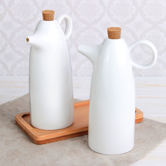 Набор для соусов и масел 300 мл "Эстет", 2 шт, на деревянной подставке