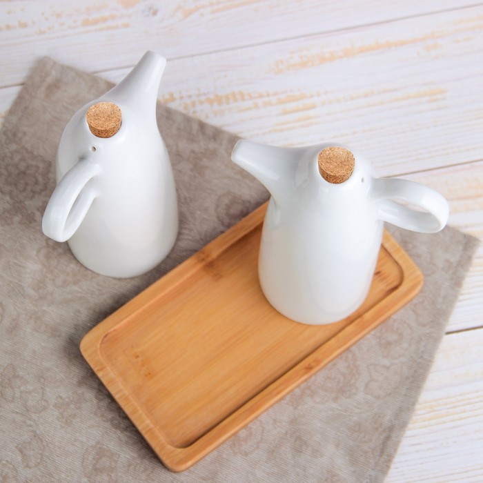 Набор для соусов и масел 300 мл "Эстет", 2 шт, на деревянной подставке