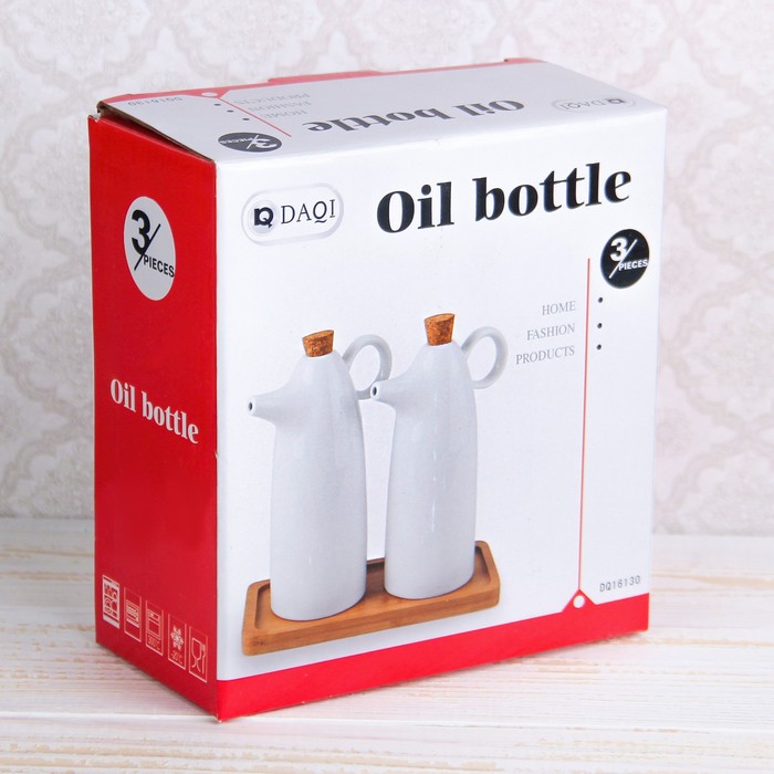 Набор для соусов и масел 300 мл "Эстет", 2 шт, на деревянной подставке