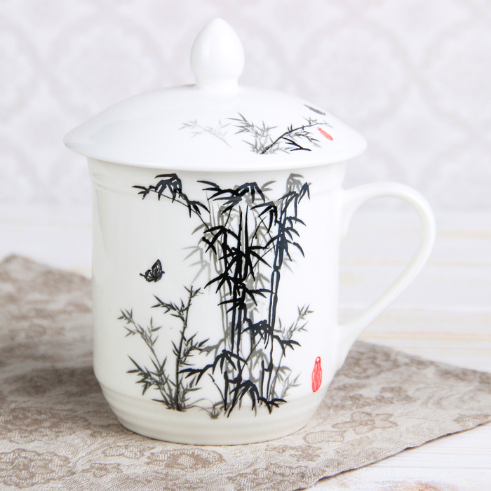 Кружка 320 мл "Бамбук", с керамической крышкой