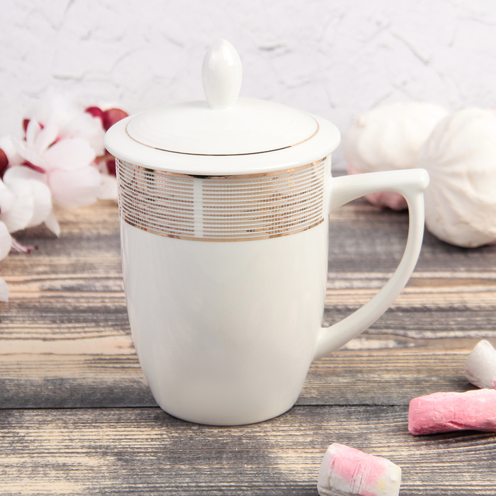 Кружка 300 мл "Изящество", с керамической крышкой