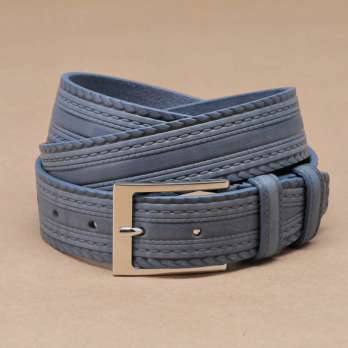 Ремень муж 06-05-02-01, 3,5*110*0,3, винт, плетение по краю, пряжка металл, серый