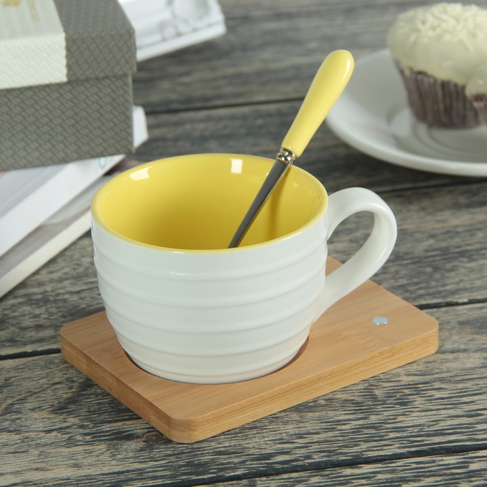 Кружка 200 мл "Чайное наслаждение", на подставке с ложкой