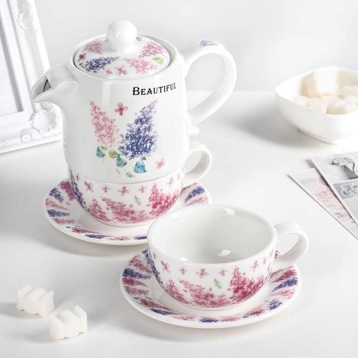 Набор чайный 2 персоны "Лаванда": чайник, чашка d=9 см, блюдце 12,5 см