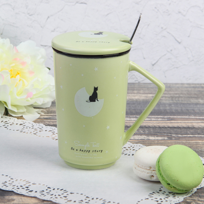 Кружка 320 мл "Полночь", с керамической крышкой и ложкой, цвет МИКС