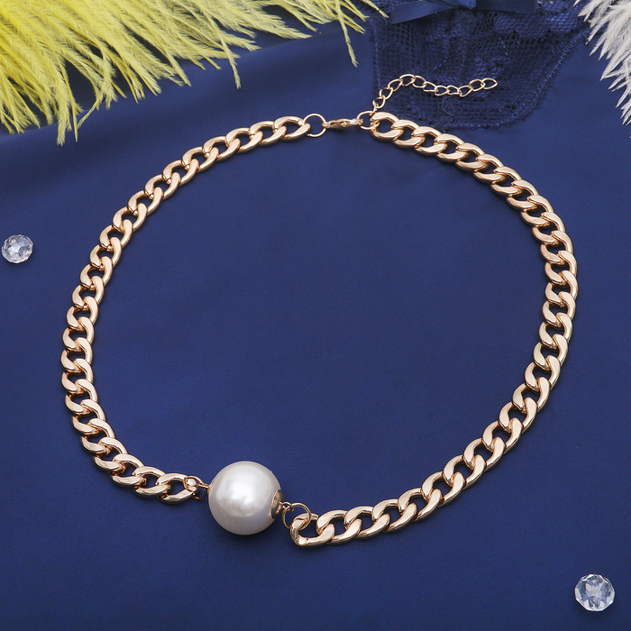 Бусы "Николь" цепь с бусиной, цвет белый в золоте, 45см