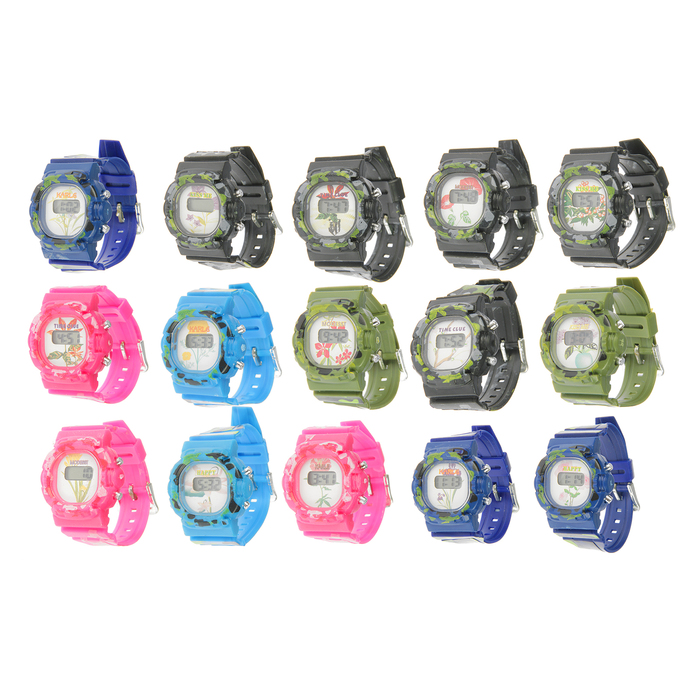 Часы наручные дет. электронные, с силик/браслетом камуфляж, микс 19см