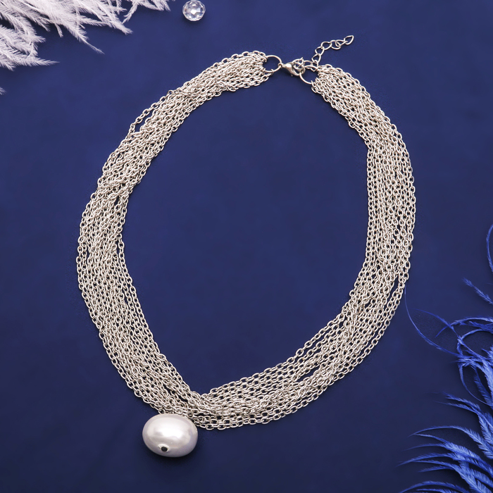 Бусы многоярусные "Николь" с бусиной, цвет белый в серебре, 45см