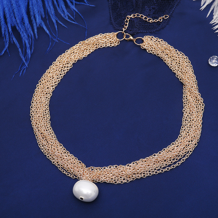 Бусы многоярусные "Николь" с бусиной, цвет белый в золоте, 45см