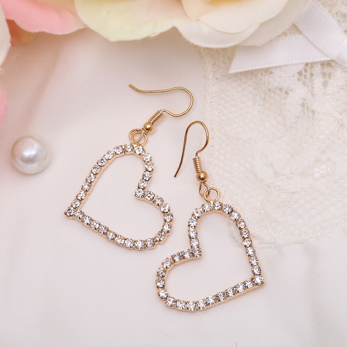 Серьги со стразами Princess сердце, цвет белый в золоте