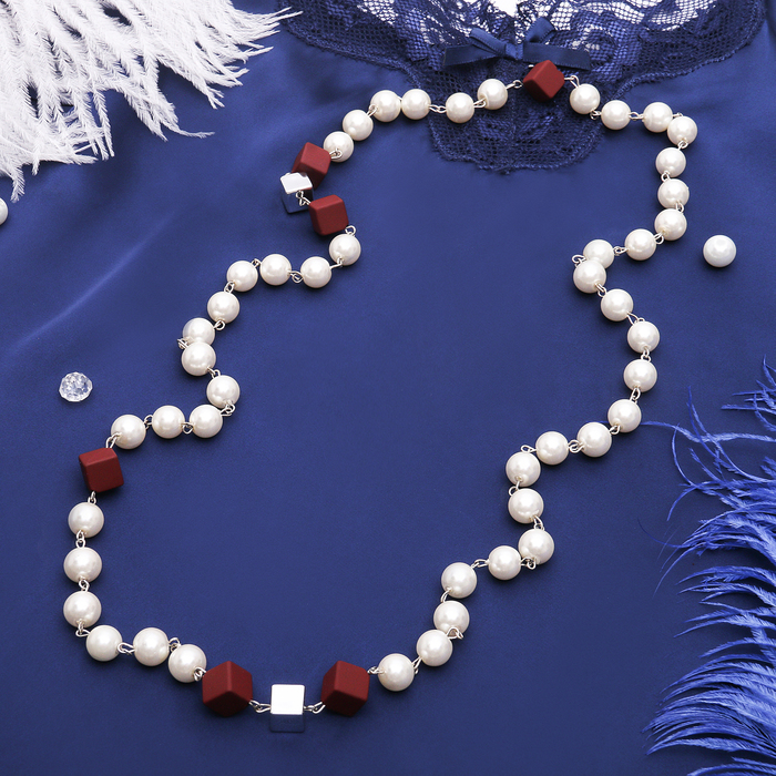 Бусы "Классика" джульетта, цвет бордово-белый в серебре, 90см