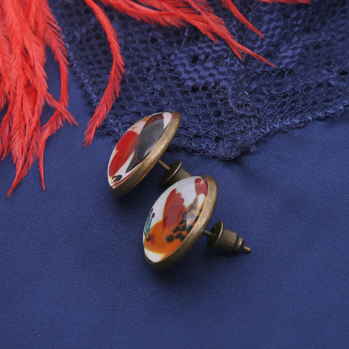 Серьги из стекла Candy птички влюблённые, цветные в чернёном золоте