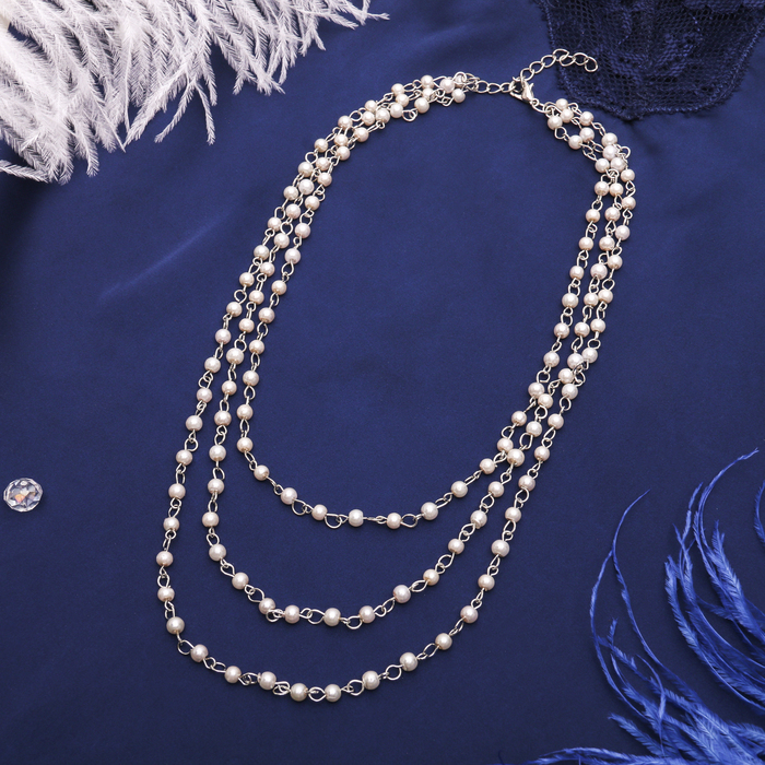 Бусы 3 яруса "Классика" джульетта, цвет белый в серебре, 40см