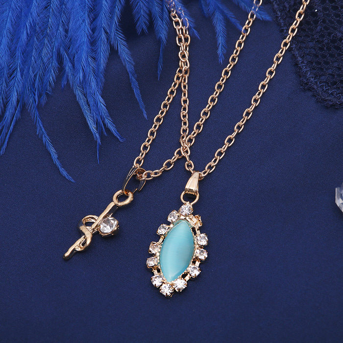 Кулон "Двойной" эллипс, цвет бело-голубой в золоте