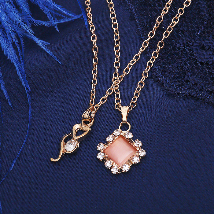 Кулон "Двойной" ромбик, цвет бело-розовый в золоте