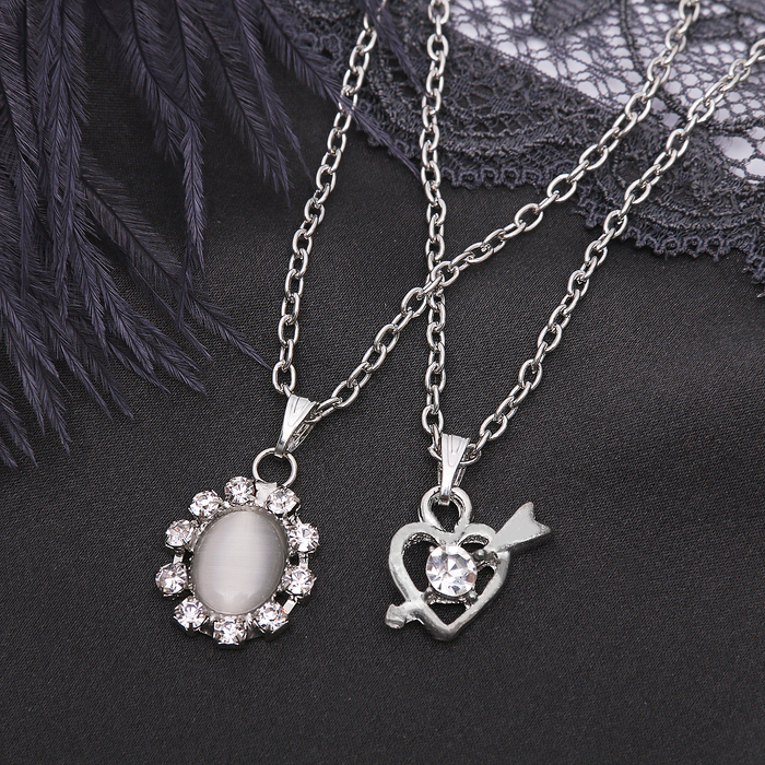 Кулон "Двойной" овал и сердце, цвет белый в серебре