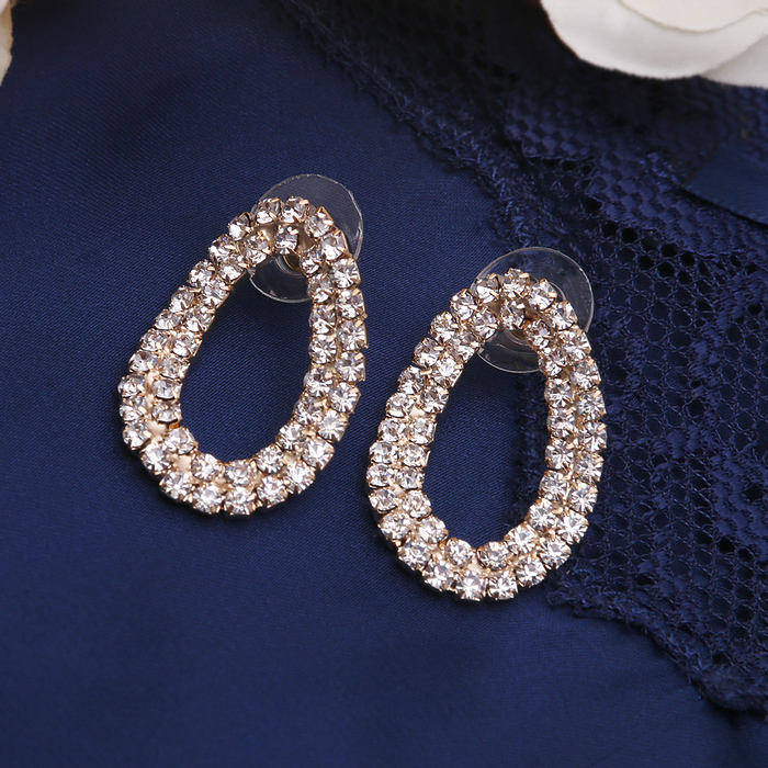 Серьги со стразами Princess овал, цвет белый в золоте