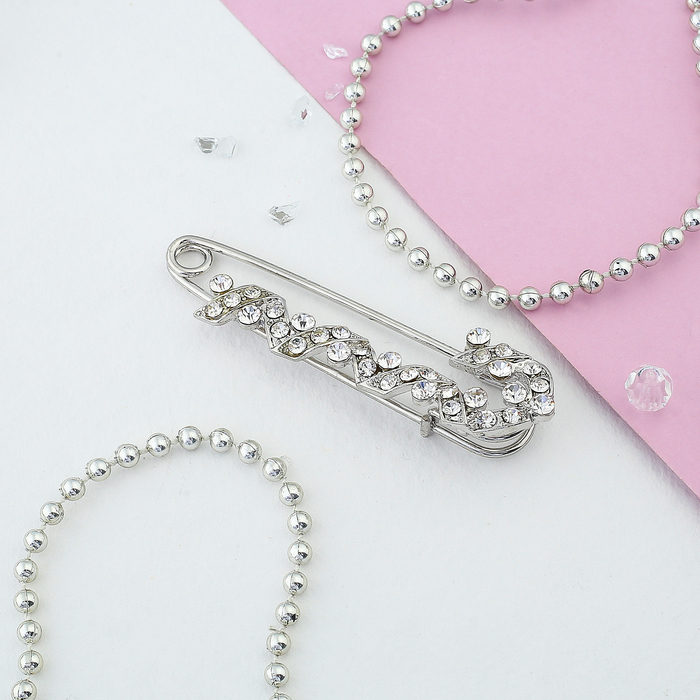 Булавка "Спираль", 7 см, цвет белый в серебре