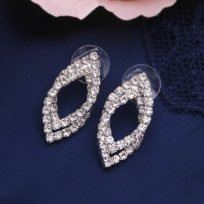 Серьги со стразами Princess эллипсы дуэт, цвет белый в серебре