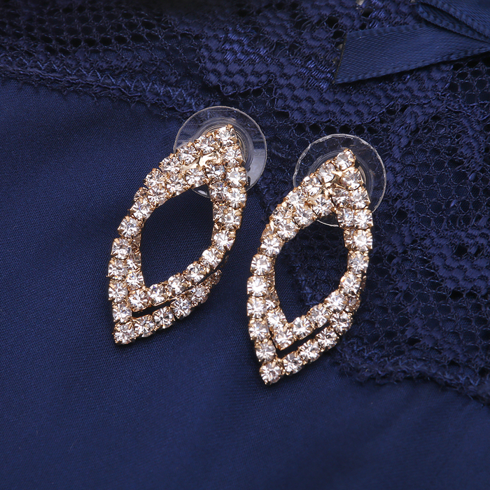 Серьги со стразами Princess эллипсы дуэт, цвет белый в золоте