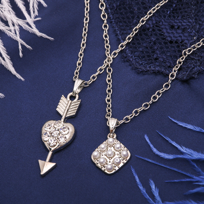 Кулон "Двойной" стрела амура, цвет белый в серебре