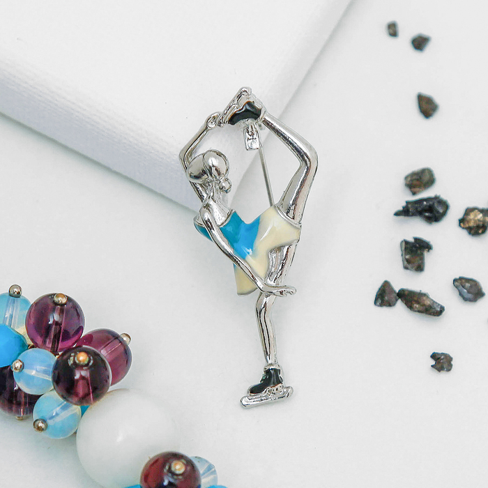 Брошь "Фигуристка", цвет бело-голубой в серебре