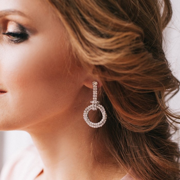 Серьги со стразами Princess круги дуэт, цвет белый в серебре