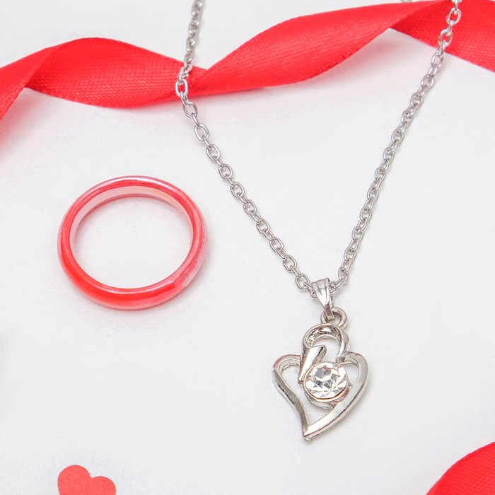 Гарнитур 2 предмета: кулон, кольцо размер 17 "Каролина" сияние, цвет МИКС, 40см