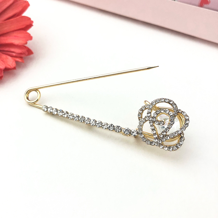 Булавка "Роза", 7,5 см, цвет белый в золоте
