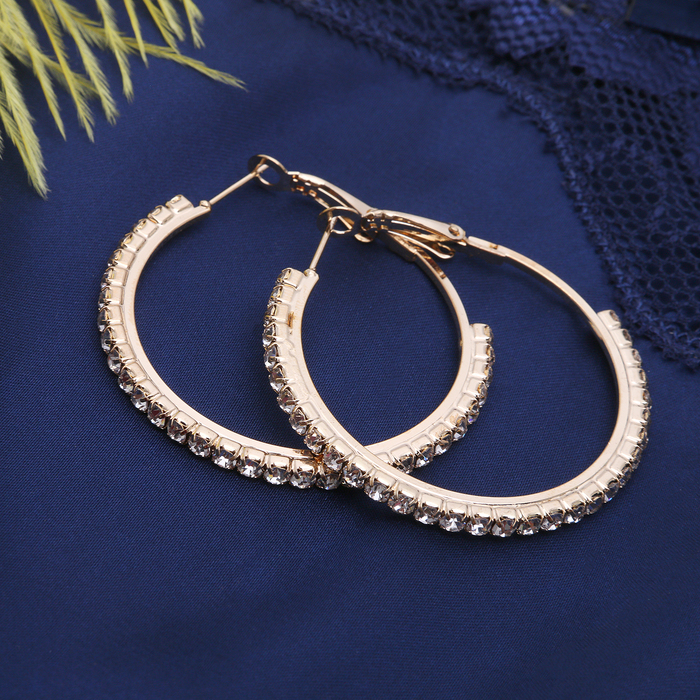 Серьги-кольца Princess дорожка, цвет белый в золоте, d=4 см