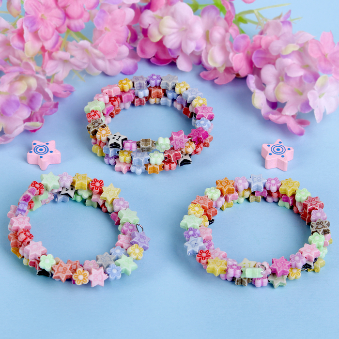 Браслет-пружинка детский "Выбражулька" звезды с цветами, 3 ряда, цвет МИКС