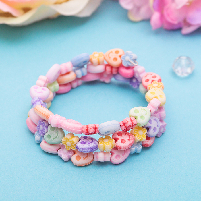 Браслет-пружинка детский "Выбражулька" сердечки-смайлы, 3 ряда, цвет МИКС