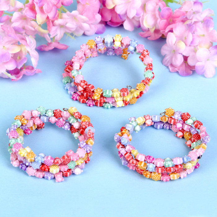 Браслет-пружинка детский "Выбражулька" мишки в звездах, 3 ряда, цвет МИКС