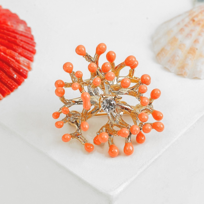 Брошь "Коралл морской", цвет розово-белый в золоте