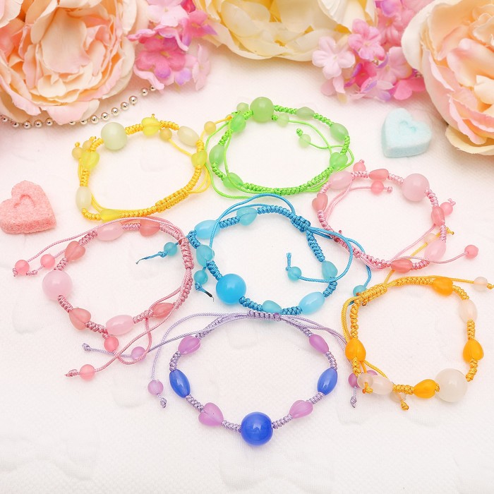 Браслет детский "Выбражулька" на затяжке, сердца матовые, цвет МИКС