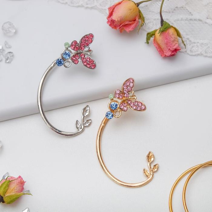 Серьга "Каффа" бабочка на ветви, цвет МИКС